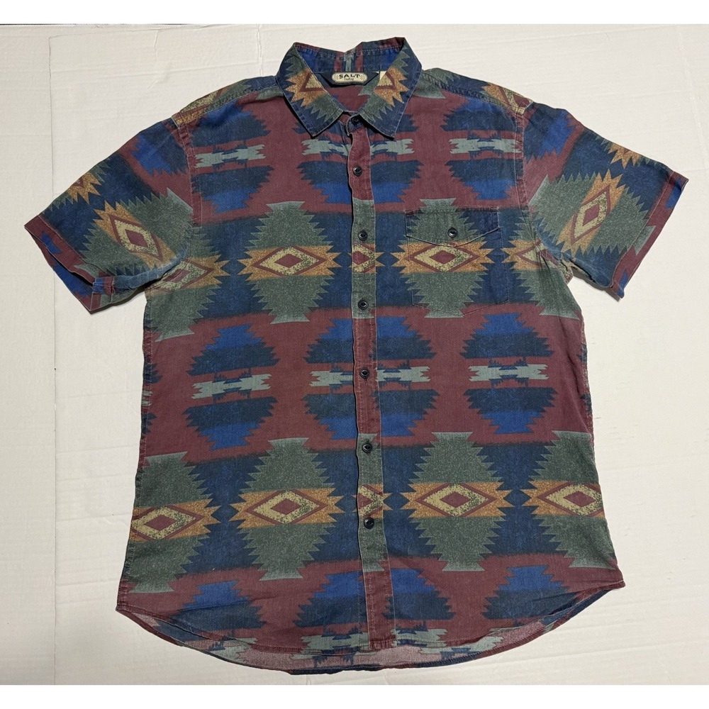 Salt Valley Men's M Short Sleeve Aztec Print Button Up Southwestern Lightweight